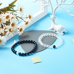 合成水晶ビーズと合成ブラックストーンビーズストレッチブレスレットセットの女の子の女性への贈り物  内径：2-3/8インチ（6cm）  2個/セット&nbsp;BJEW-JB06792