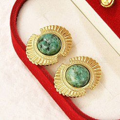 304 Stainless Steel Natural African Turquoise(Jasper) Stud Earrings&nbsp;EJEW-G421-02G-01