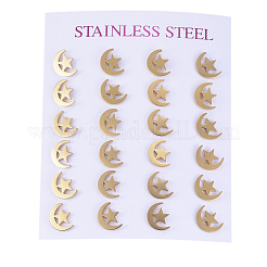 304ステンレススチールスタッドピアス  低刺激性のイヤリング  月と星  ゴールドカラー  9x7x1mm  ピン：0.8mm&nbsp;X-EJEW-H350-27G