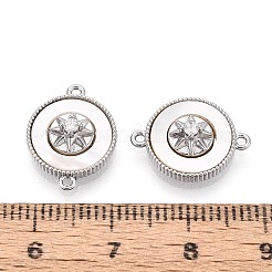 Brass Micro Pave Clear Cubic Zirconia and Shell Connector Charms&nbsp;KK-N287-30P