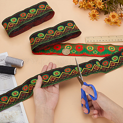 Flat Round with Flower Pattern Polyester Embroidery Ribbons&nbsp;OCOR-WH0078-463B