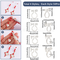 200個4スタイルのプラスチッククリップオンイヤリング金具  透明  9~11x8~11x1~3mm  穴：0.6~1mm  50個/スタイル&nbsp;KY-SC0002-02