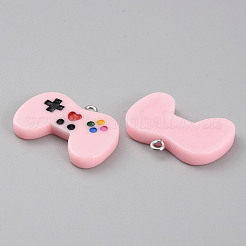 不透明樹脂ペンダント10個  プラチナトーンのアイロンループ付きゲームコントローラーチャーム  ピンク  20x28x4mm  穴：2mm&nbsp;RESI-WH0035-46F