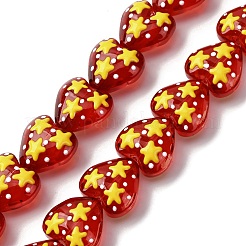 ガラスエナメルビーズ  手描きのビーズ  スターとハート  きいろ  13.5~14x14x8.5mm  穴：1.2mm&nbsp;GLAA-Q125-01E