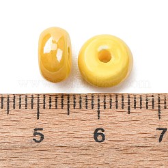 手作りの陶器ビーズ  フラットラウンド  光沢釉の磁器  きいろ  9x5mm  穴：2mm&nbsp;PR-Z001-01A