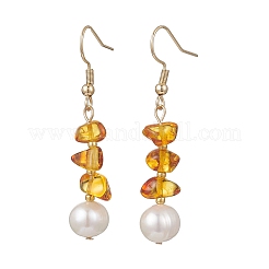 Natural Cultured Freshwater Pearl & Natural Amber Dangle Earrings&nbsp;EJEW-JE06961