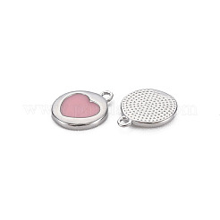 真鍮製エナメルチャーム  ニッケルフリー  ハート付きフラットラウンド  ミックスカラー  プラチナメッキ  10x8x1mm  穴：1mm&nbsp;KK-S356-668P-NF