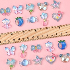 20個 10スタイルの花の透明エポキシ樹脂デコデンカボション  スパンコール付き  混合図形  14~29.5x17.5~24x5~8.5mm  2個/スタイル&nbsp;RESI-FS0001-94