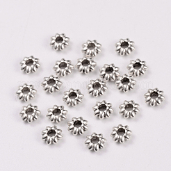 チベットスタイル合金の花のスペーサービーズ  カドミウムフリー＆鉛フリー  アンティークシルバー  5.5x2mm  穴：1.8mm  約6300個/1000g&nbsp;TIBEB-0885-AS-LF