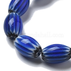 ハンドメイドミッレフィオーリ ランプワークビーズ連売り  ライス  ブルー  11~12x7~8mm  穴：0.9mm  約31個/連  13.98~14.37インチ（35.5~36.5cm）&nbsp;LAMP-F035-12F
