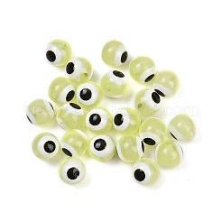 光沢のある不透明アクリルビーズ  丸い目  暗闇で光る  シャンパンイエロー  6mm  穴：1.6mm&nbsp;LACR-G050-01B