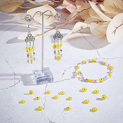 2連売り2スタイルの手作りランプワークビーズ連売り  ナザールボンジュウ付き花  きいろ  6~9x6~9x3mm  穴：0.7~0.8mm  約63~65個/連  14.57インチ〜15.94インチ（37~40.5cm）  1連売り/スタイル&nbsp;LAMP-NB0001-65