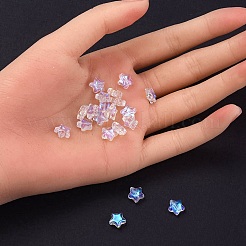透明ガラスビーズ  ABカラーメッキ  スター  クリアAB  8x8x4mm  穴：0.8~1mm&nbsp;GLAA-YW0003-11