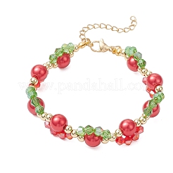 Christmas Glass & Baking Paint Pearlized Glass Pearl Round Beaded Bracelets for Women&nbsp;BJEW-JB12441-03