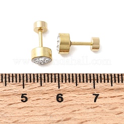 304ステンレススチールフラットラウンドスタッドピアス  ポリマークレイラインストーン付き  ゴールドカラー  クリスタル  6mm&nbsp;EJEW-F396-03G-01