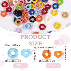 200個 2スタイル 不透明アクリル ヨーロピアンビーズ  大穴ビーズ  波  ミックスカラー  12.5~15.5x4.5~5.5mm  穴：4.5~6.8mm  100個/スタイル&nbsp;OACR-ME0001-43