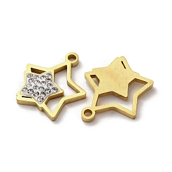 304ステンレススチール粘土ラインストーンペンダント  スター  イオンプレーティング（ip）  ゴールドカラー  17.5x16x2.5mm  穴：1.8mm&nbsp;STAS-P406-17F-G