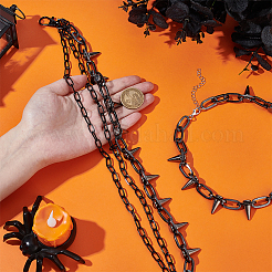 Punk Exaggerated Alloy Cable Necklaces & Aluminum & Iron Spike Rivet Tassel Chains Belt Jewelry Sets&nbsp;SJEW-AR0001-02