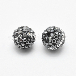 手作り樹脂粘土ラインストーンビーズ  ラウンド  クリスタル＆ヘマタイト  10mm  穴：1.5mm&nbsp;RB-L030-20A-10mm