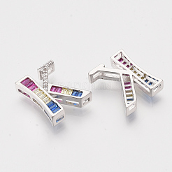Brass Cubic Zirconia Slide Charms&nbsp;ZIRC-S063-01K-P