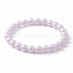 Pom プラスチック模造パール ラウンド ビーズ ストレッチ ブレスレット  ミックスカラー  内径：2-3/8インチ（6cm）  ビーズ：8mm&nbsp;BJEW-JB09517
