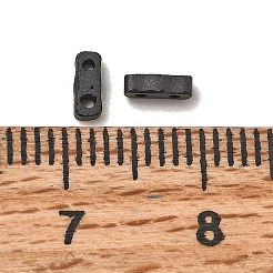 2穴ベーキングペイントガラスシードビーズ  長方形  ブラック  5x2x1.5mm  穴：0.7mm&nbsp;SEED-S023-17A-11
