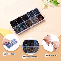 6200個 100g 10スタイル ガラスシードビーズ  ブラック  1.5~5x1~2mm  穴：0.3~1mm  10g /スタイル&nbsp;SEED-TA0001-72