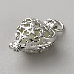 ルミナスストーンペンダント  真鍮の中空ハートチャーム  丸カン付き  ダークターコイズ  23x16x10mm  穴：6mm&nbsp;FIND-WH0148-413D-03