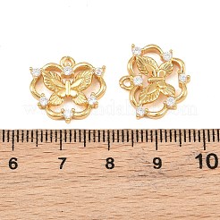 真鍮マイクロパヴェクリアキュービックジルコニアペンダント  花と蝶のチャーム  ゴールドカラー  15x16.5x3.5mm  穴：1.2mm&nbsp;CU-CBA2E4B-07G