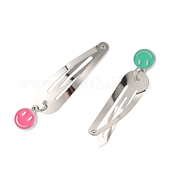 合金エナメルチャーム＆鉄製スナップヘアクリップ  笑顔  プラチナ  ミックスカラー  49x14x1mm&nbsp;PHAR-JH00146