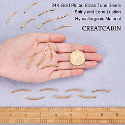30個の真鍮チューブビーズ  長持ちメッキ  カーブチューブ  24KGP本金メッキ  30x2mm  穴：1.5mm&nbsp;KK-CN0001-56G