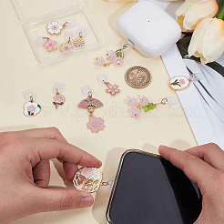12 個のプラスチックモバイル防塵プラグ  合金、エナメル、アクリルのペンダント付き  ゴールドカラー  ミックスカラー  26~58mm&nbsp;HJEW-ME00015