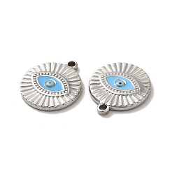 304ステンレススチールエナメルペンダント  ナザールボンジュウチャーム付きフラットラウンド  ステンレス鋼色  21x18.5x2.5mm  穴：2mm&nbsp;STAS-Q001-29P