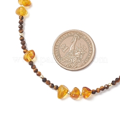 Natural Amber Chip and Faceted Round Tiger Eye Beaded Necklaces&nbsp;NJEW-JN05880