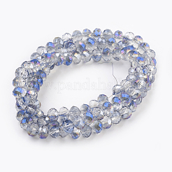 電気メッキガラスビーズセット  オパール  半分虹メッキ  多面カット  ロンデル  アクア  6x4~5mm  穴：0.8~1mm  約80~85個/連  36~38cm&nbsp;X-GLAA-K027-HR-B04