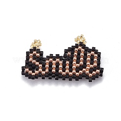 MIYUKI＆TOHO手作り日本のシードビーズペンダント  織機模様  言葉笑顔  ペルー  18~19x31~32x1.7mm  穴：1.2mm&nbsp;SEED-A029-HE09
