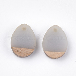樹脂＆ウォールナットウッドペンダント  ティアドロップ  ライトグレー  17.5x13x4mm  穴：1.8mm&nbsp;RESI-S358-15D