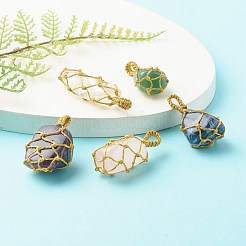 混合天然石ペンダント  金のメタリック線で  ナゲット  32~50.5x15~22x11~17mm  穴：3~5x6mm&nbsp;PALLOY-JF00845