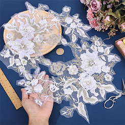 2Pcs Flower Polyester with Plastic Pearl Embroidery Sew on Cloth Patches&nbsp;PATC-HY0002-03B