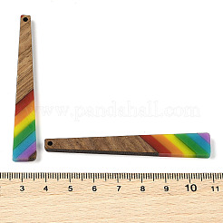 プライドレインボーテーマ樹脂＆ウォールナットウッドペンダント  台形  カラフル  69.5x10x3.5mm  穴：2mm&nbsp;WOOD-K012-10A