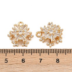 真鍮製マイクロパヴェキュービックジルコニアペンダント  スノーフレーク  18KGP本金メッキ  16x15.5x8mm  穴：1.6mm&nbsp;KK-K407-51G