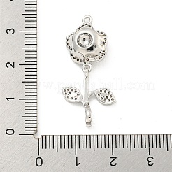 真鍮マイクロパヴェクリアキュービックジルコニアペンダント  ニッケルフリー  花  プラチナ  31x14x6mm  穴：1.2mm&nbsp;KK-B096-03P