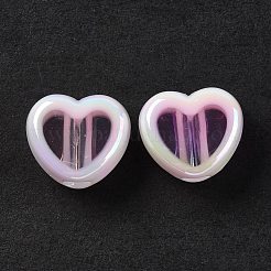 UVメッキレインボー虹色アクリルビーズ  ハート  ピンク  12.5x15x8mm  穴：3.7mm&nbsp;OACR-H015-07H