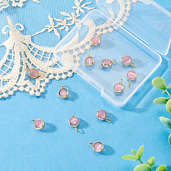 12Pcs Brass & Glass Imitation Cat Eye Round Charms&nbsp;PALLOY-TAC0237-04