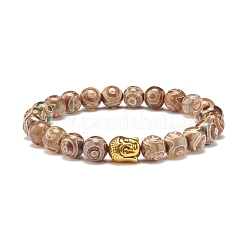 Natural DZi Agate Stretch Bracelet with Buddha Head&nbsp;BJEW-JB07706
