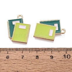 合金エナメルチャーム  ノートチャーム  ライトゴールド  黄緑  21x17x1mm  穴：1.6~1.8mm&nbsp;ENAM-Q004-01KCG-16