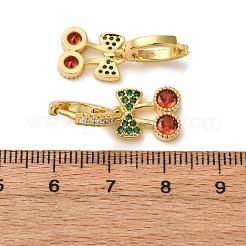 真鍮製マイクロパヴェキュービックジルコニアフープピアス  チェリー  カドミウムフリー＆鉛フリー  ラックめっき  長持ちメッキ  ゴールドカラー  25x10mm&nbsp;EJEW-D322-11G-01