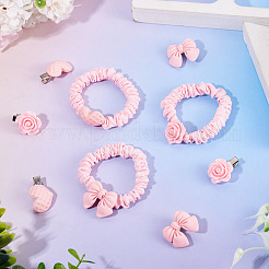 鉄とプラスチックのワニ口ヘアクリップ  布製の弾性ヘアゴム付き  ピンク  28x23x14mm&nbsp;PHAR-TADJ0001-11