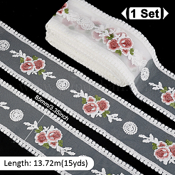 15 Yards Polyester Embroidery Flower Mesh Ribbon&nbsp;SRIB-GA0001-11A