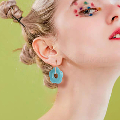 6 Pairs 6 Colors Cute Acrylic Flower Dangle Hoop Earrings&nbsp;EJEW-AN0003-47